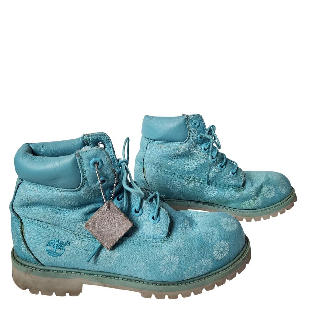 Timberland Boots Womens Size 7 US 40 EU Light Blue Floral Ankle Lace Up READ